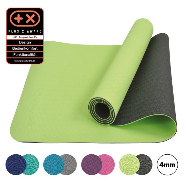 Bicolor Yogamatte, Lime-Anthrazit, 4mm, PVC-frei, im Carrybag