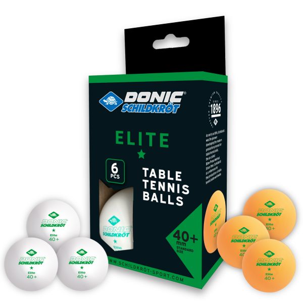 Tischtennisball 1-Stern Elite Poly 40+, 3x Weiß / 3x Orange