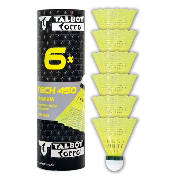 Badmintonball Tech 450 Premium Nylonfederball, 6er Dose