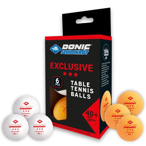 Tischtennisball 3-Stern Exclusive, Poly 40+, 3x Weiß / 3x Orange