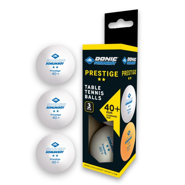 Tischtennisball 2-Stern Prestige, Poly 40+ Qualität, 3 Stk. im Karton, Weiß