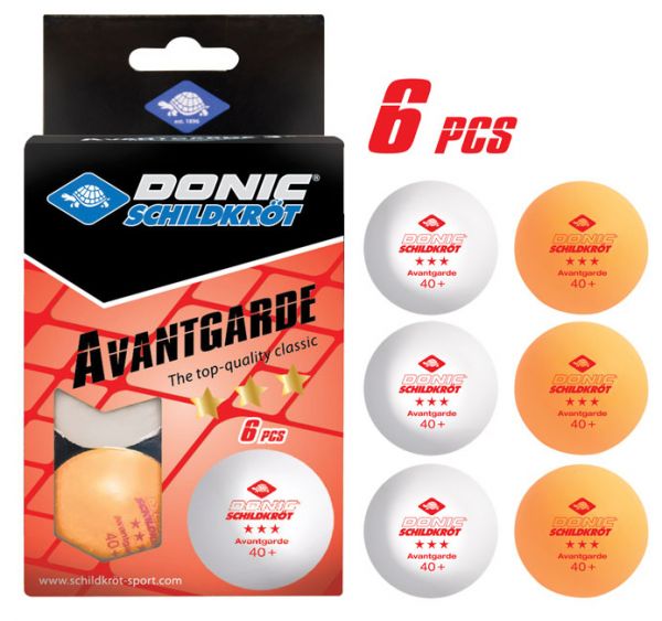 Tischtennisball 3-Stern Avantgarde Poly 40+, 3x Weiß / 3x Orange