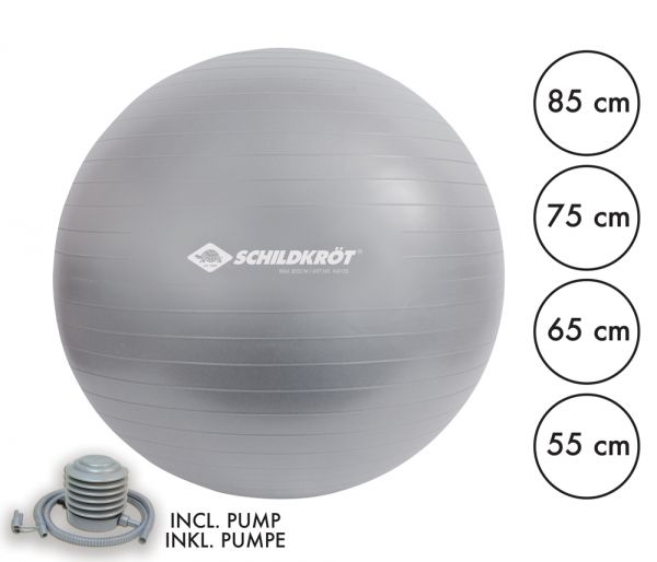 Gymnastikball 55 cm, phthalatfrei, mit Ballpumpe, silber